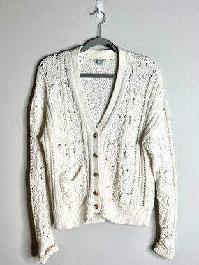 Sundance White Chunky-Knit Cardigan Sweater Grandmacore Cottagecore Staple Sz M